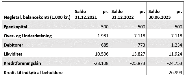 Tabel med nøgletal  for balancekonti